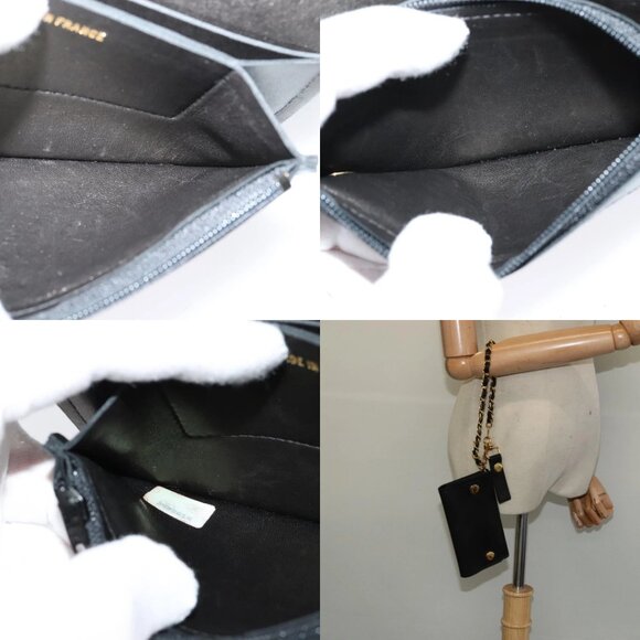 CHANEL Chain Wallet Lamb Skin Black Gold CC Auth bs26777 - Picture 14 of 15